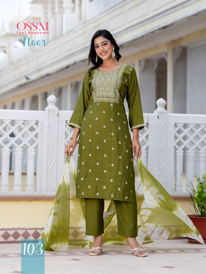 Noor By Ossm Viscose Roman Silk Printed Kurti With Bottom Dupatta Wholesale Shop In Surat